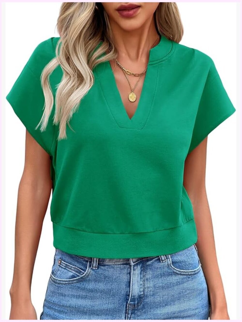 Cropped V-Neck Cap Sleeve T-Shirt Casual Loose Fit Summer Top